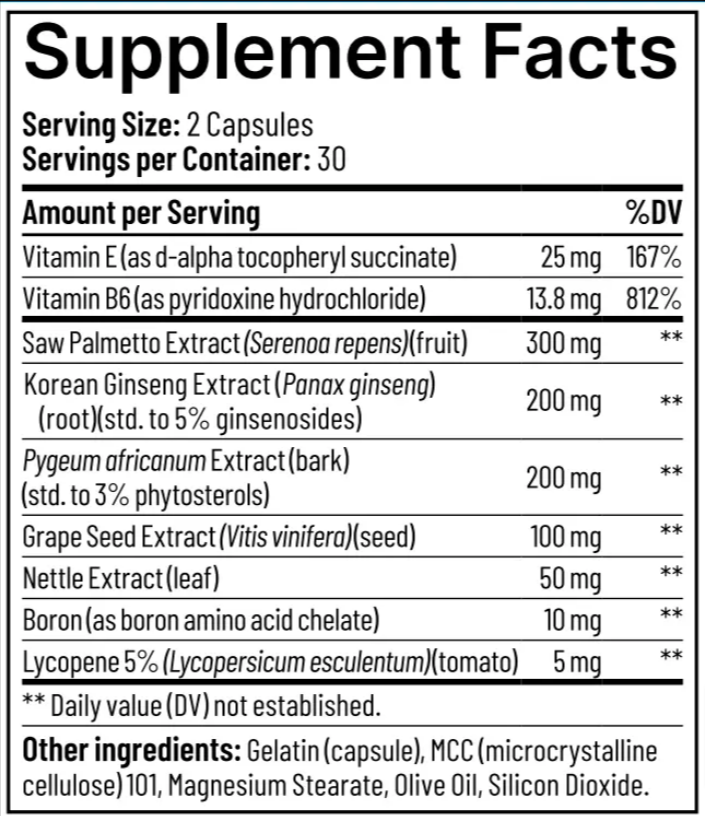 Youthful Prostate Supplement Fact